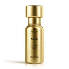 Nature's Blessing NAD+ Serum bottle highlights hydration for radiant skin.