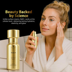 Nature's Blessing NAD+ Serum glow after application, smoother skin.