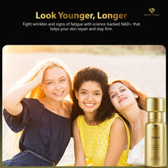 Nature's Blessing NAD+ Serum packaging highlights clean, cruelty-free ingredients.