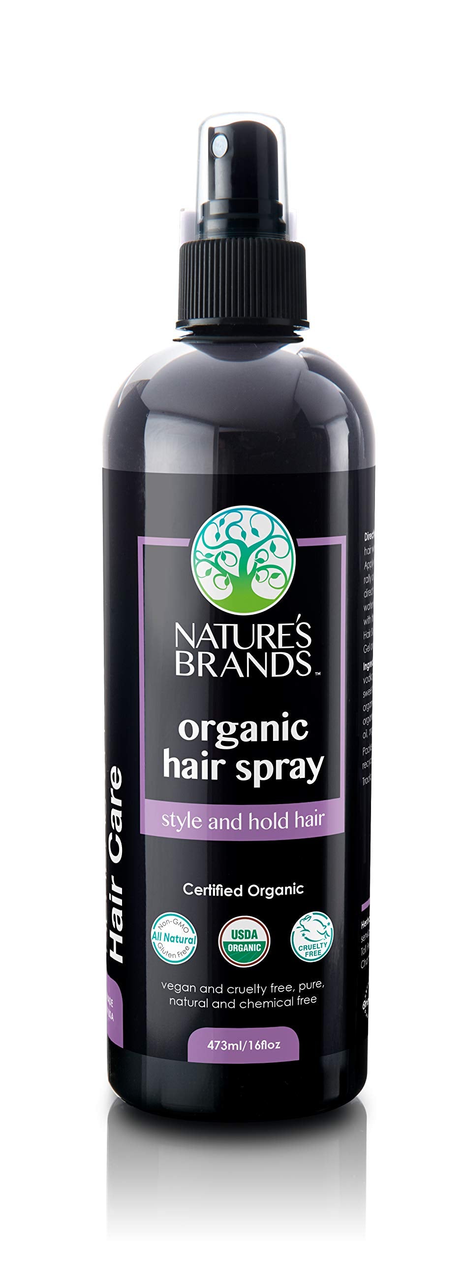 Nature's Brands Hair Spray Organic by Herbal Choice Mari 16 oz bottle for natural hold and fresh fragrance.