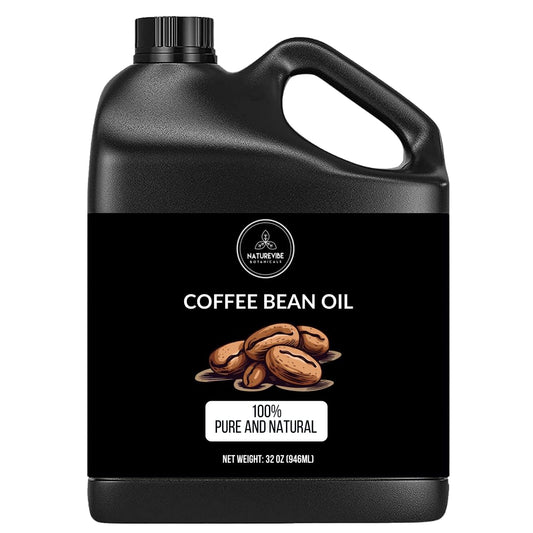 Naturevibe Botanicals Coffee Bean Oil 32oz bottle supports skin and hair nourishment.