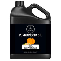 Naturevibe Botanicals pumpkin seed oil bottle front view for skin hydration.