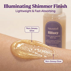 Close-up of the oil’s iridescent shimmer for a sun-kissed finish.