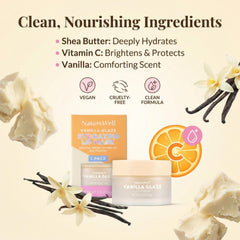 Nature Well Vanilla Glaze lip mask application shown for daily use.