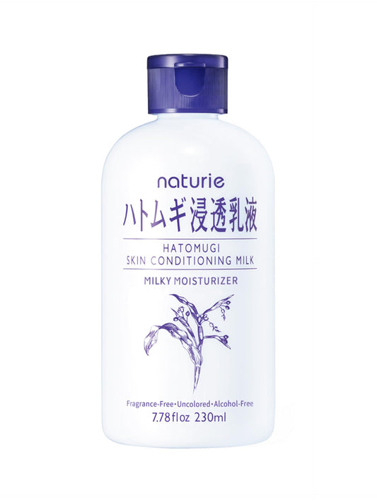 Naturie Hatomugi Skin Conditioning Milk for the face hydrates gently for daily use.