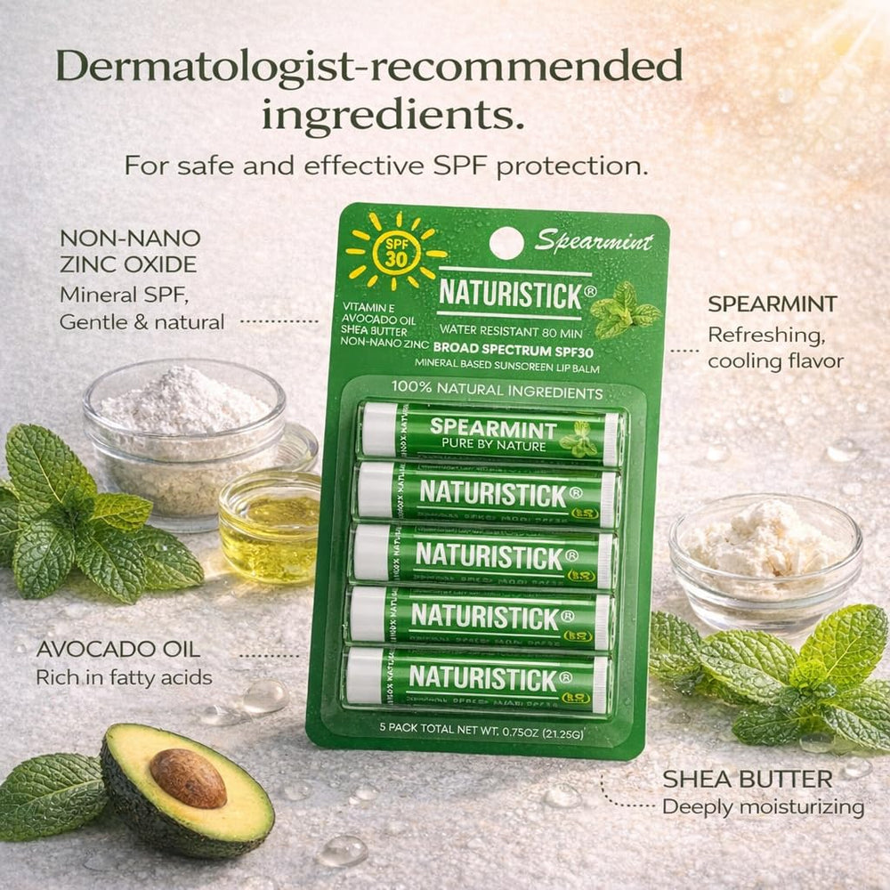 Zinc oxide mineral sunscreen in Naturistick lip balm for UVA/UVB defense