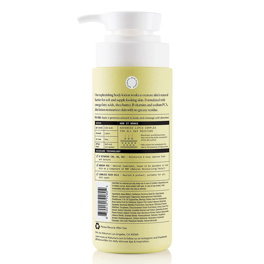 Naturium lotion USA-made stamp highlights vegan, cruelty-free, and dermatologist-tested credentials.