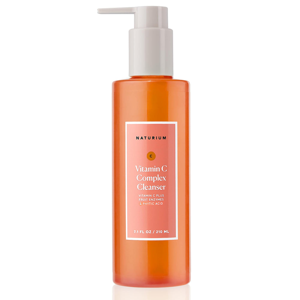 Naturium Vitamin C Complex Cleanser bottle closeup showing gentle exfoliation for radiant skin