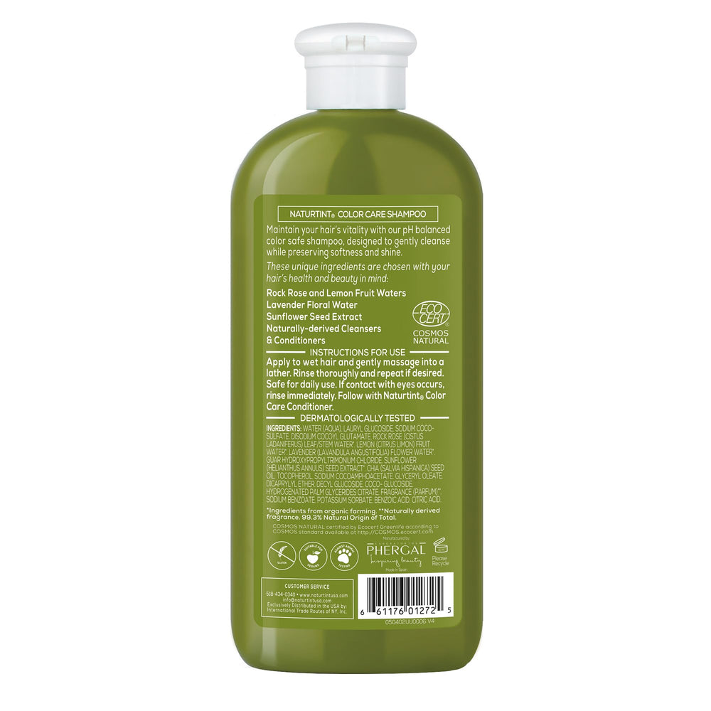 Naturtint Color Care Shampoo ingredients highlight plant-based nourishment for healthy scalp.
