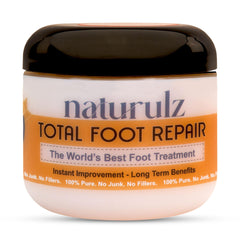 Naturulz Total Foot Repair jar label close-up for nourished, hydrated feet