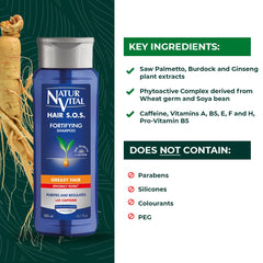 NaturVital shampoo in shower being applied to cleanse greasy hair