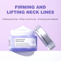 Natuvia Tighten Neck Cream jar texture emphasizing rich moisture for dry neck skin.