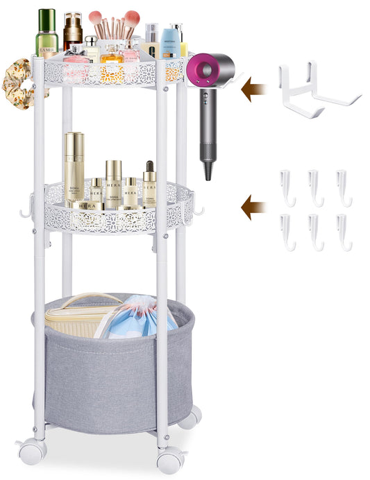 NauwaBarn rolling makeup cart front view shows portable cosmetics organization.