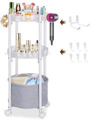 NauwaBarn rolling makeup cart front view shows portable cosmetics organization.