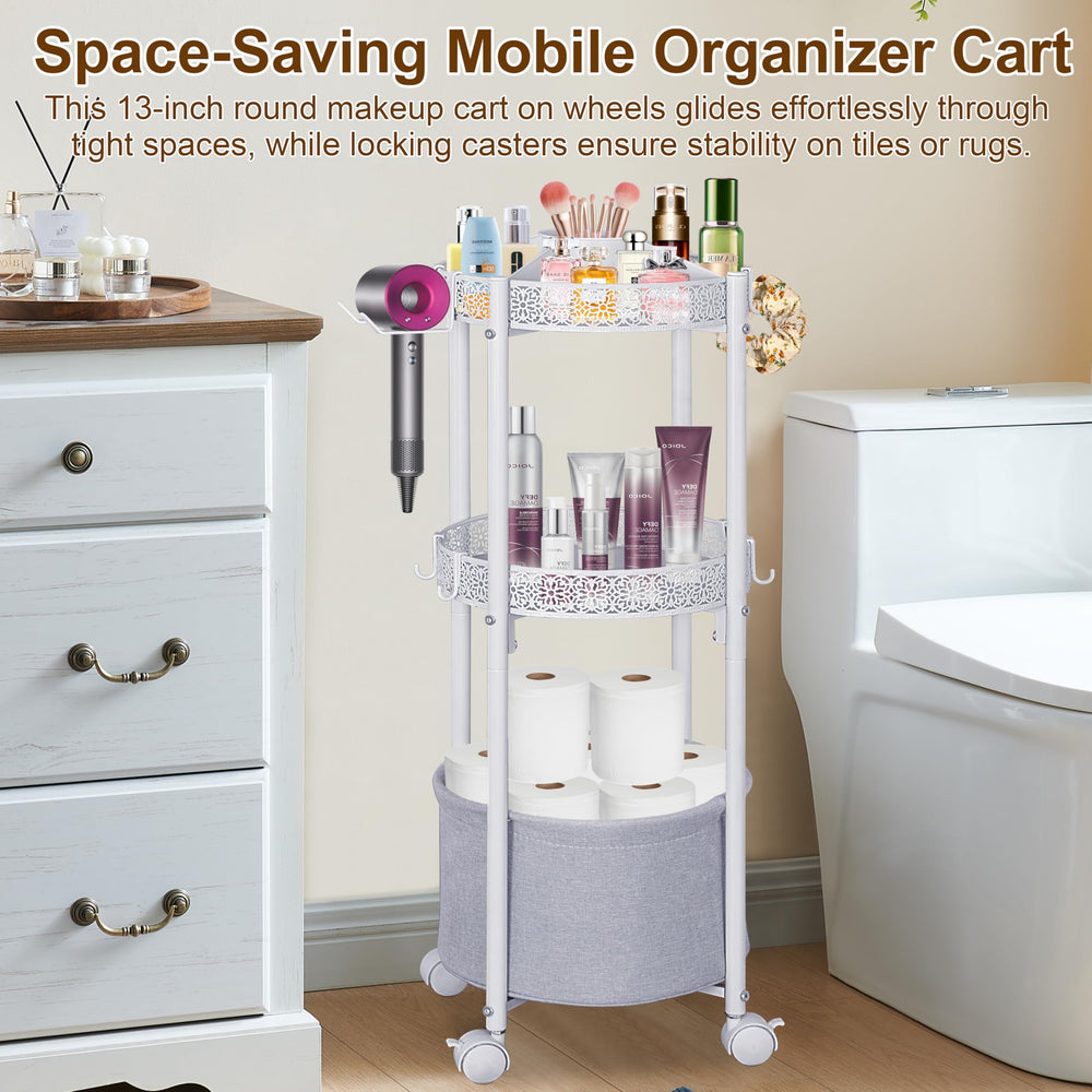 NauwaBarn rolling makeup cart with locking casters stays steady on tile and rugs.