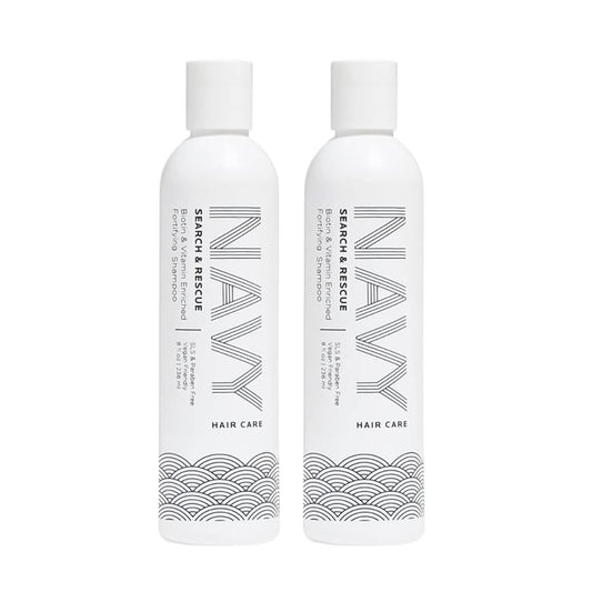 NAVY HAIR CARE Search and Rescue shampoo bottle front view, clean design for all hair types.