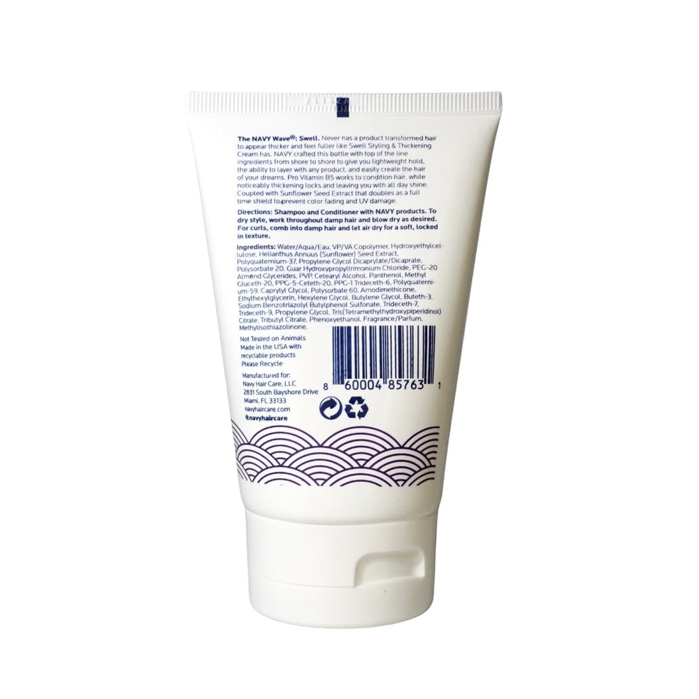 4 oz packaging of NAVY Swell Thickening Cream for travel-friendly use