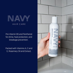 NAVY HAIR CARE Search and Rescue free-from-sulfates label communicates safer daily use