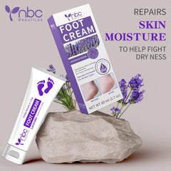 NBC BeautiLab hand and foot cream lavender application: softens dry skin on hands and feet.
