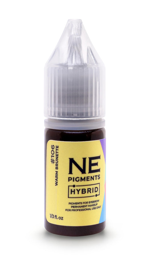 NE PIGMENTS #106 Warm Brunette bottle shows a soft, natural brow color.