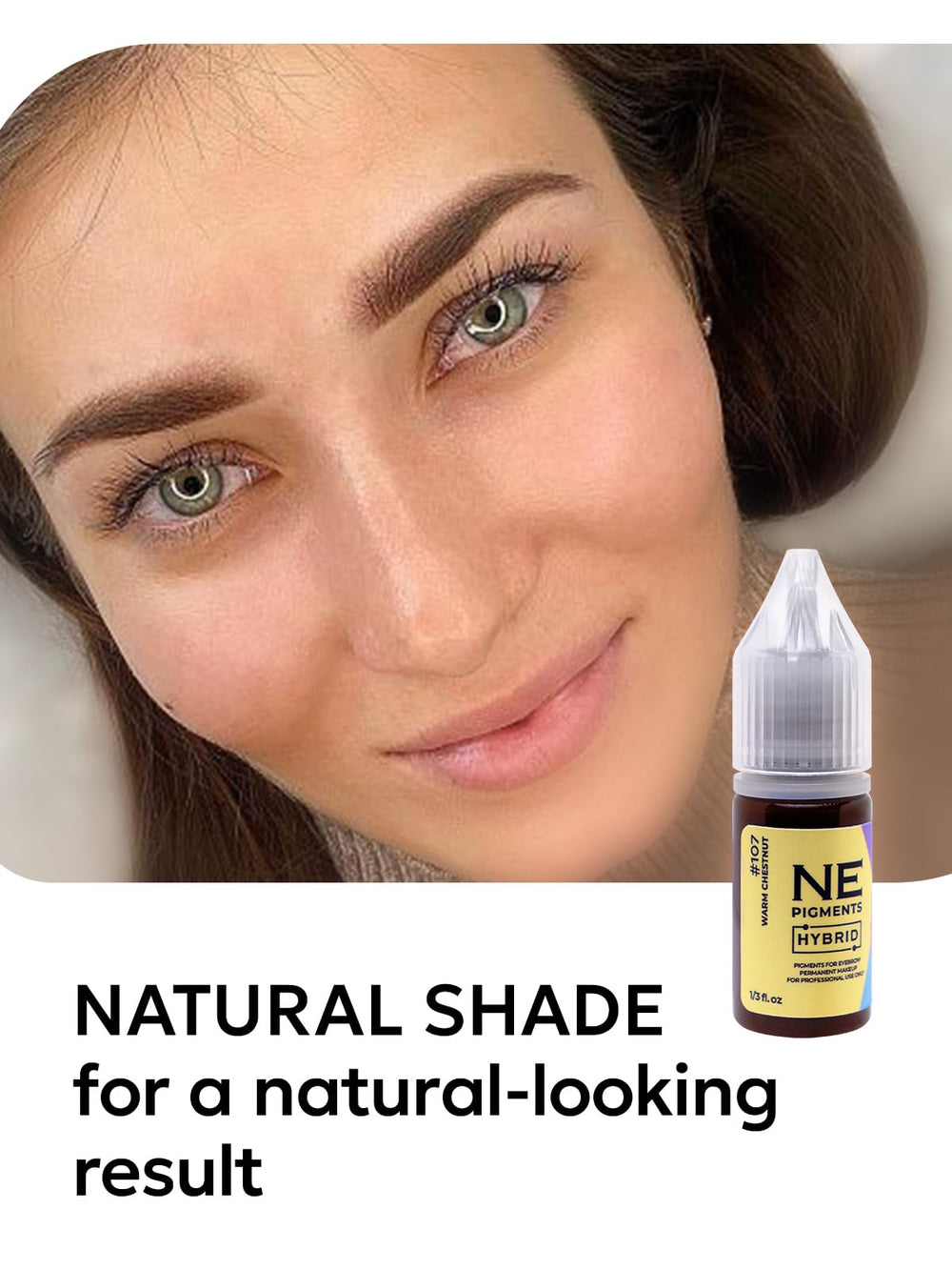 NE PIGMENTS Warm Chestnut microblading needles in use for precise strokes.