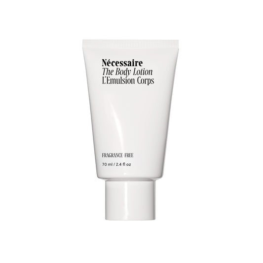 Nécessaire The Body Lotion bottle, 2.4 oz, ideal for daily moisture and quick absorption.