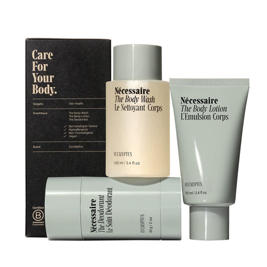 Nécessaire Body Wash bottle close-up, clean formula for daily cleansing