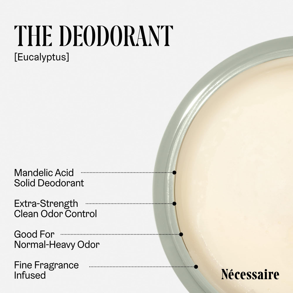Nécessaire eucalyptus deodorant packaging box with vegan and clean ingredient branding.