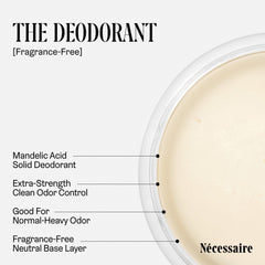 Nécessaire mandelic-acid ingredient note highlights gentle odor-neutralizing properties.