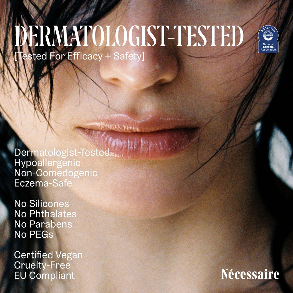 Ceramides support barrier with Nécessaire lip balm in a sleek tube.