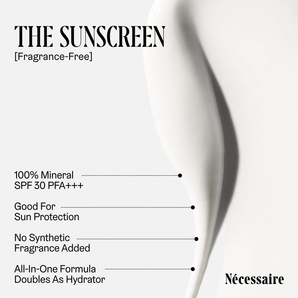 Nécessaire zinc-oxide coverage highlighting 20% non-nano zinc oxide protection.