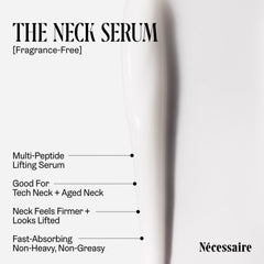 Applying Nécessaire Neck Serum to the neck during daily ritual.