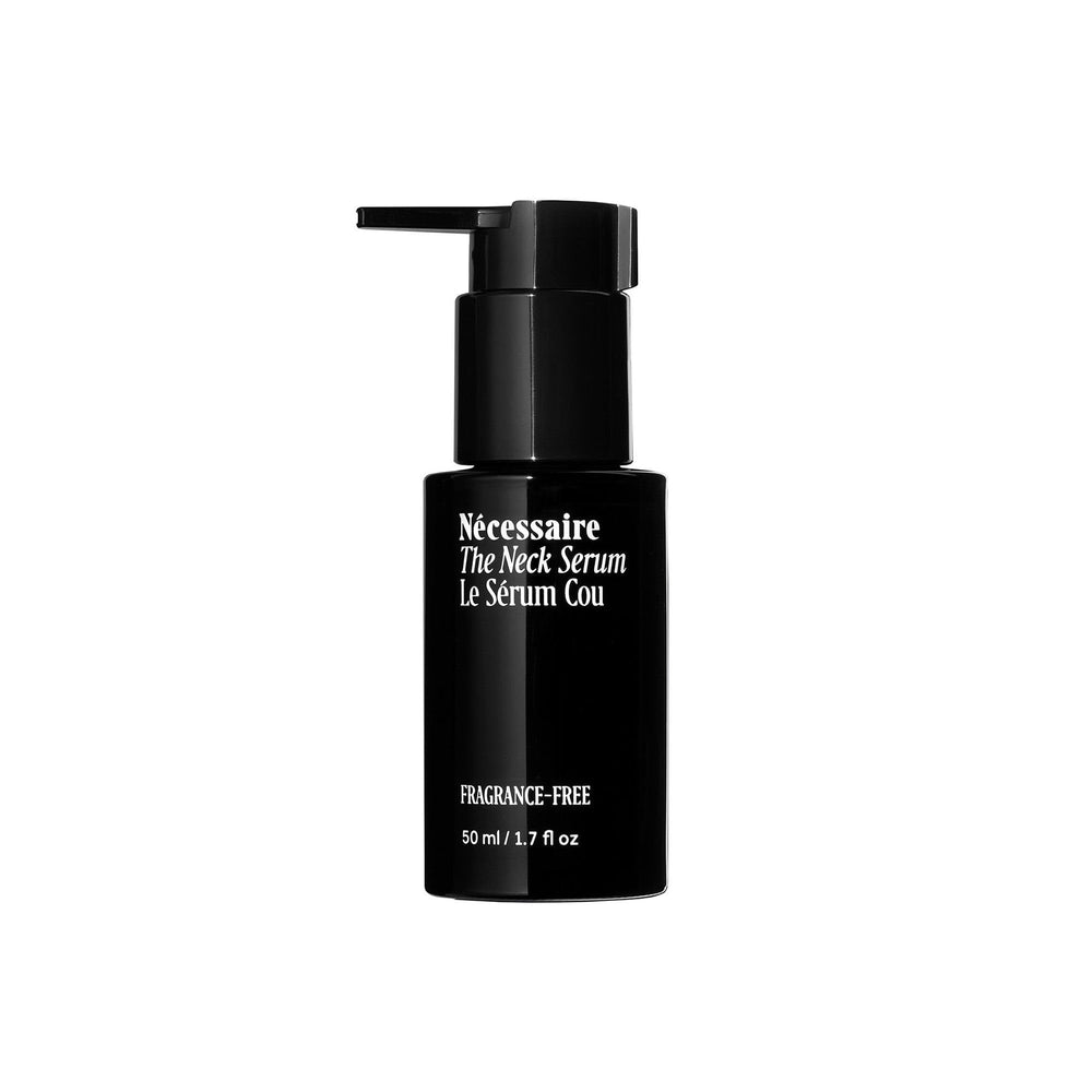 Nécessaire The Neck Serum bottle with fragrance-free formula for sensitive skin.