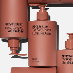 Close-up texture of Nécessaire Olibanum lotion showing non-greasy finish.