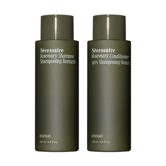 Nécessaire Rosemary Hair Duo shampoo bottle showing strengthening formula for thinning hair