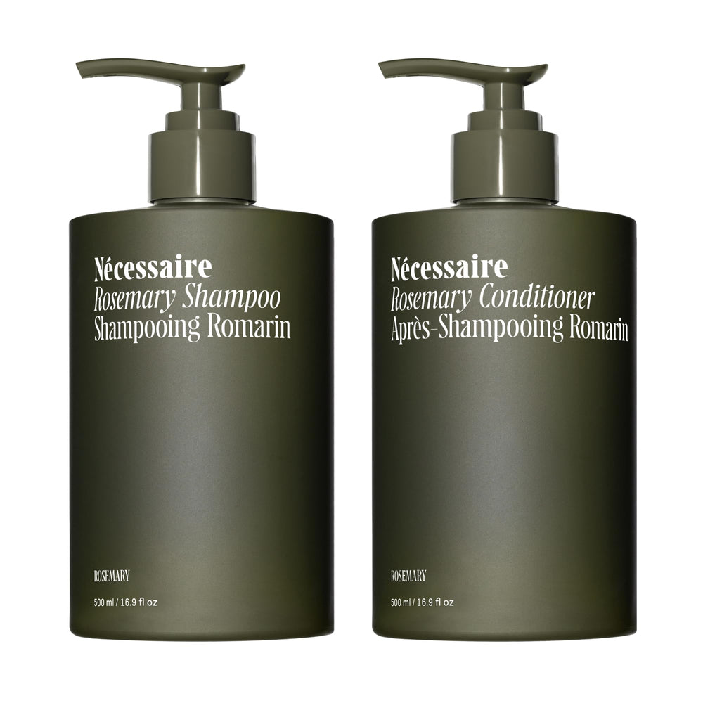 Nécessaire Rosemary Shampoo bottle highlights sleek design and color-safe, sulfate-free care.