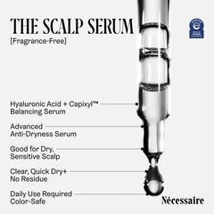 Nécessaire Scalp Serum being massaged into scalp, promotes even distribution.