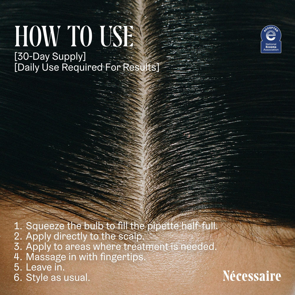 Nécessaire Scalp Serum packaging label, fragrance-free and cruelty-free.