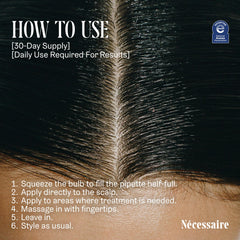 Nécessaire Scalp Serum packaging label, fragrance-free and cruelty-free.