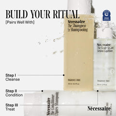 Nécessaire Shampoo Mini lather closeup demonstrates gentle cleansing without harsh residue.