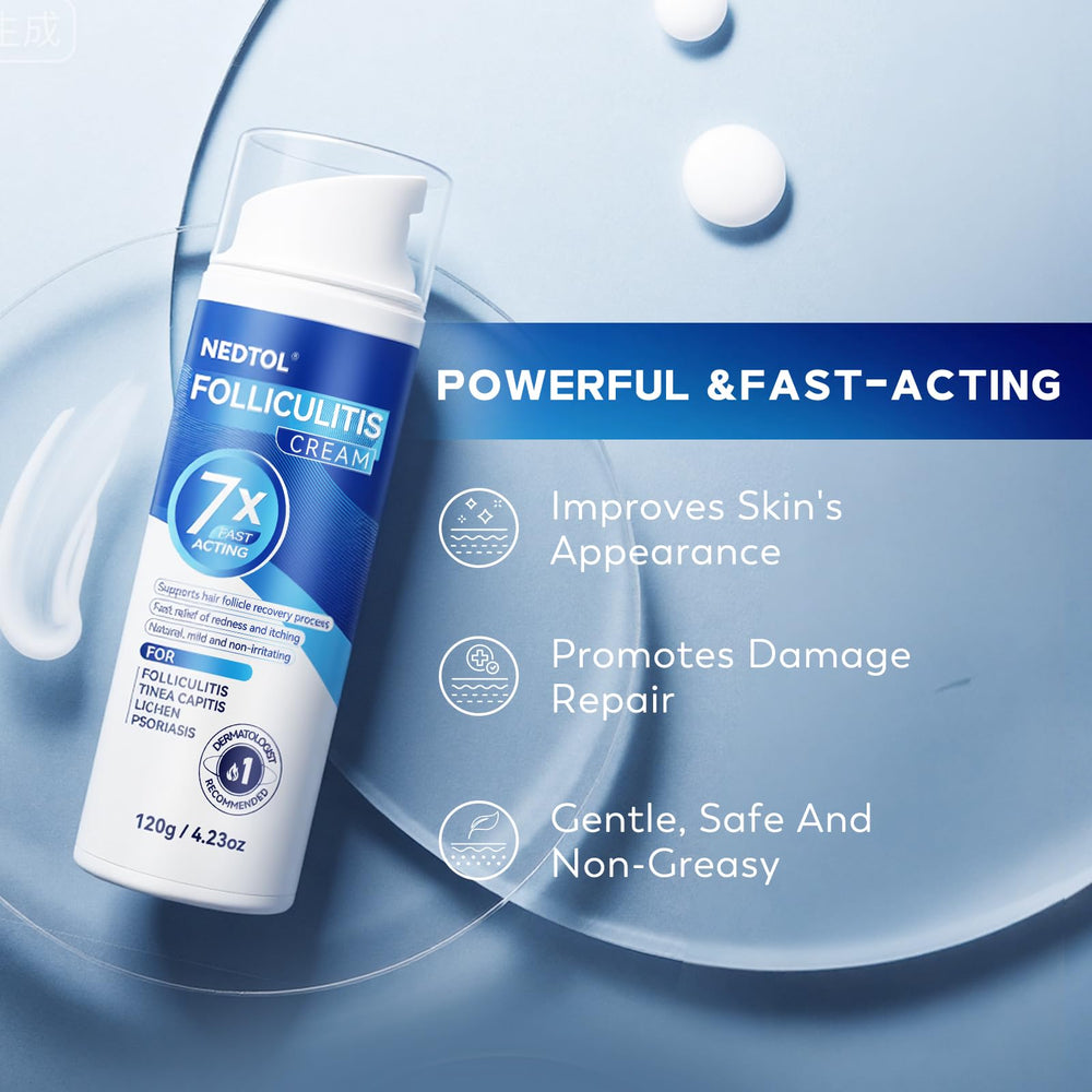 Nedtol Folliculitis Treatment Cream packaging box presents a natural care solution.