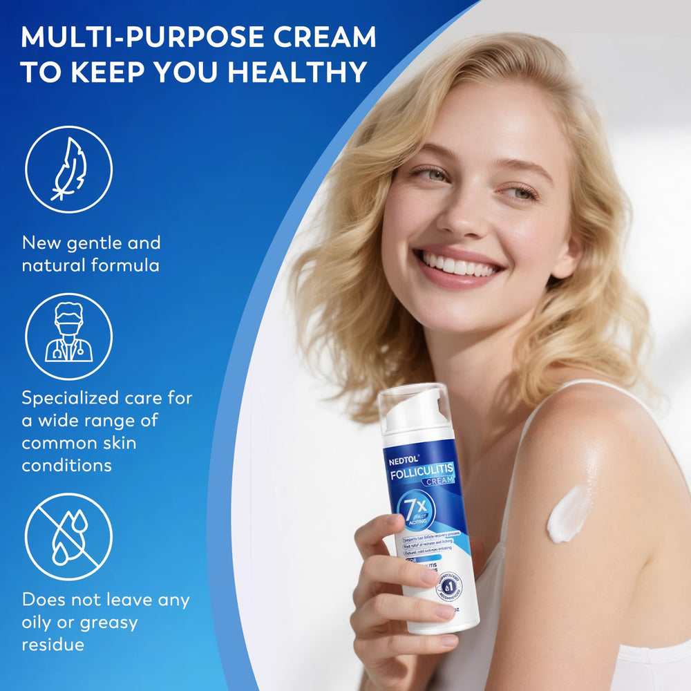Nedtol Folliculitis Treatment Cream spread on skin showcases moisturizing barrier.