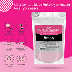 Nena's Sculpting Powder pink blush jar highlights long-lasting nail builds.