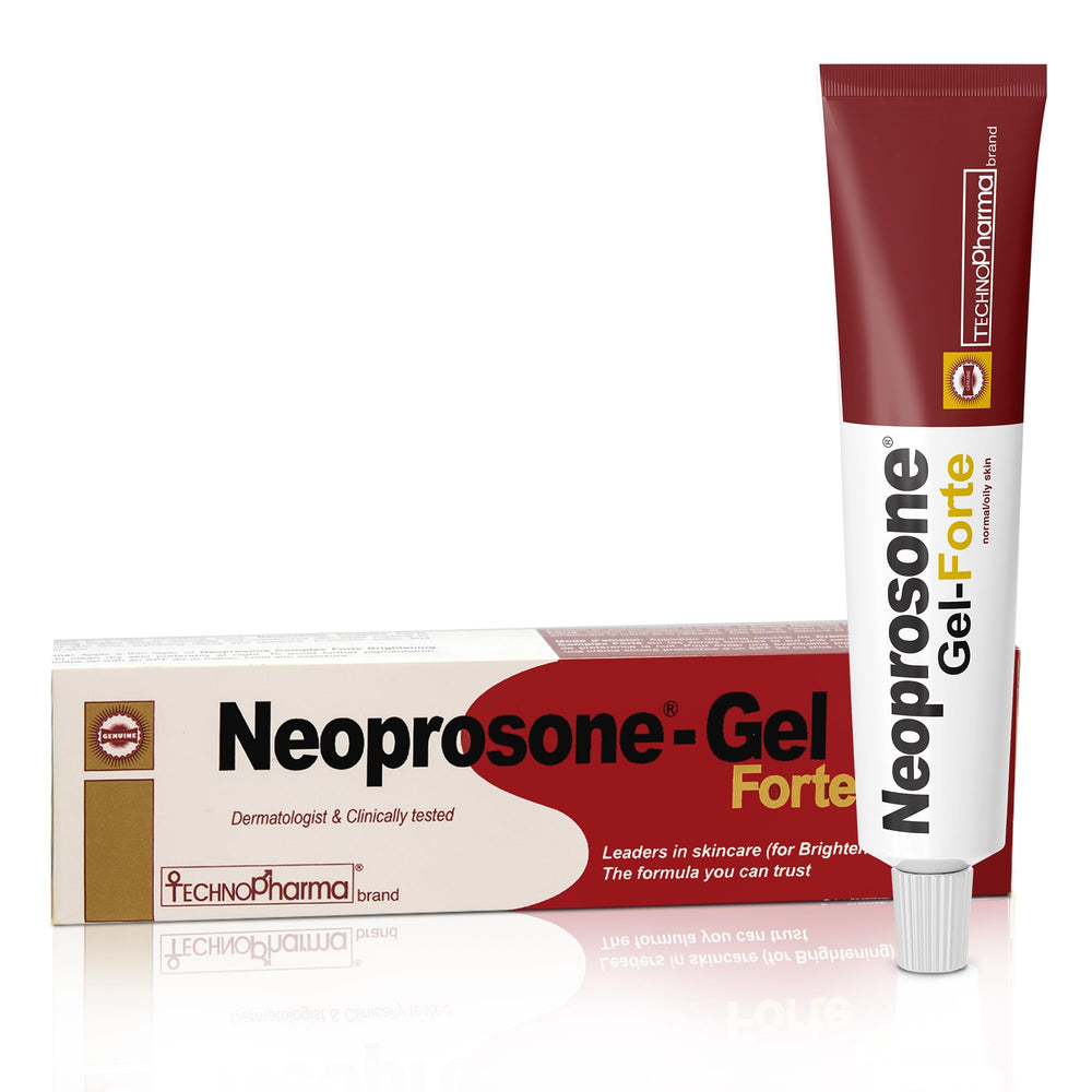 Neoprosone Skin Brightening Gel bottle shown for daily use.