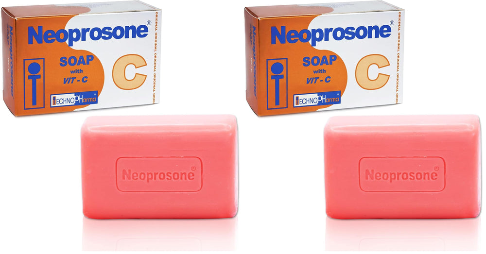 Neoprosone Skin Brightening Soap bar closeup for gentle cleansing and exfoliation.