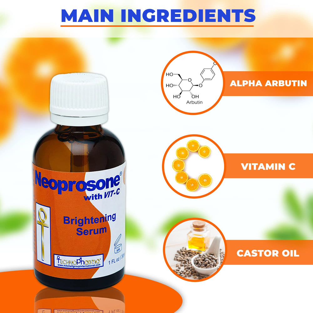 Close-up label shows alpha arbutin and castor oil for brightening.