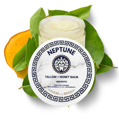Neptune Health balm jar front view, unscented skincare for face and body
