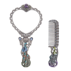 Nerien antique pewter comb set complements cosmetics with foldable, easy-to-angle mirror.