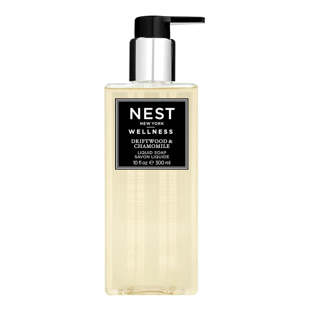 Nest New York Driftwood and Chamomile liquid soap bottle with pump for calming cleansing.