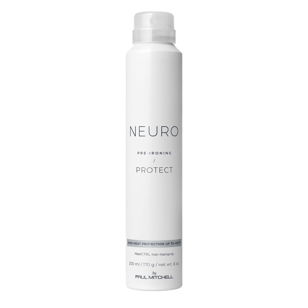 Neuro Protect HeatCTRL Iron Hairspray bottle front view shows shine and protection.